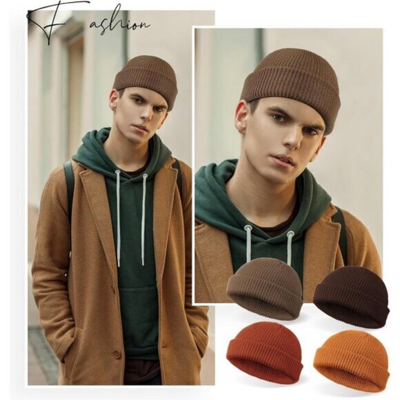 ⚡Unisex Khaki,caramel, Dark Caramel, Brown 4 Pieces Watch Hat Fisherman Beanie - Picture 4 of 6